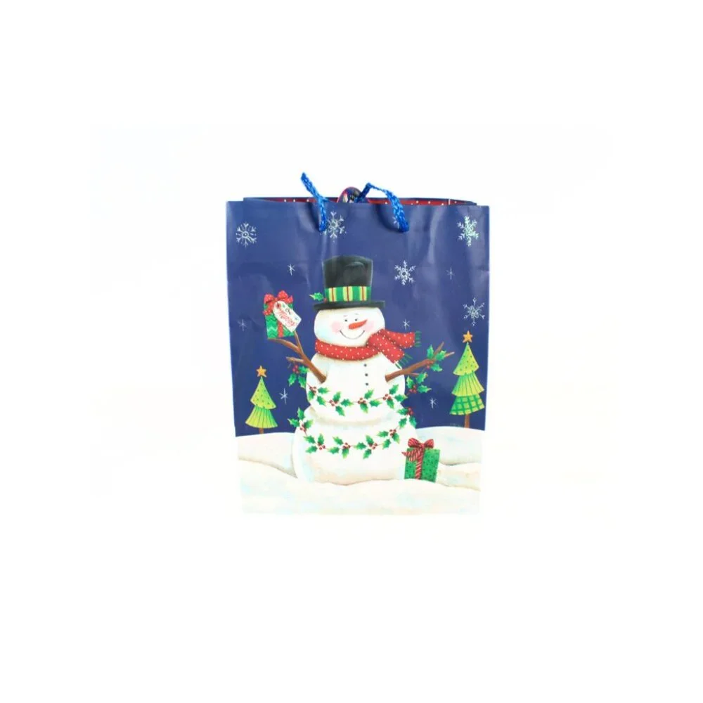Set of 2 Used Christmas Gift Bags Santa Snowman Reusable Crafting Scrapbooking